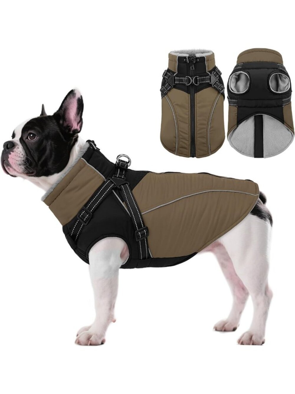 Reflective Windproof Dog Coat with Harness, Fleece-Lined Winter Jacket for All